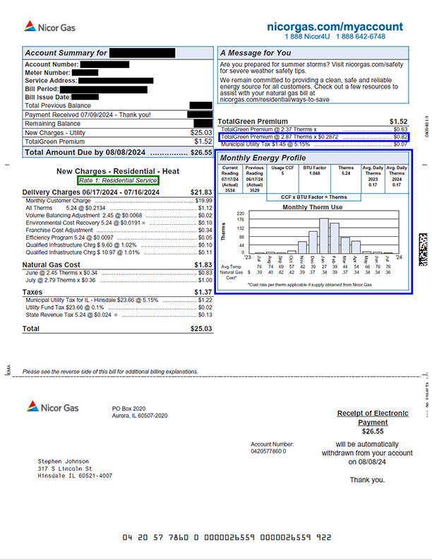 TotalGreen Customer Bill with 2 year rate