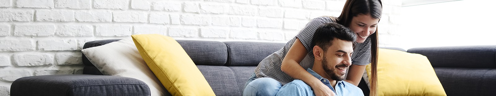 young couple lounging in living room 