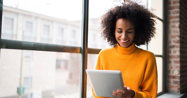 woman using tablet