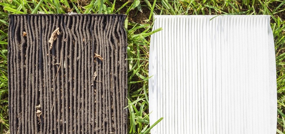 Dirty filter shown next to clean filter